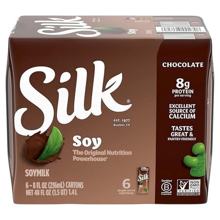 Silk Shelf-Stable Soy Milk Singles, Chocolate, Dairy-Free, Vegan, Non-GMO Project Verified, 8 oz., 6 Pack