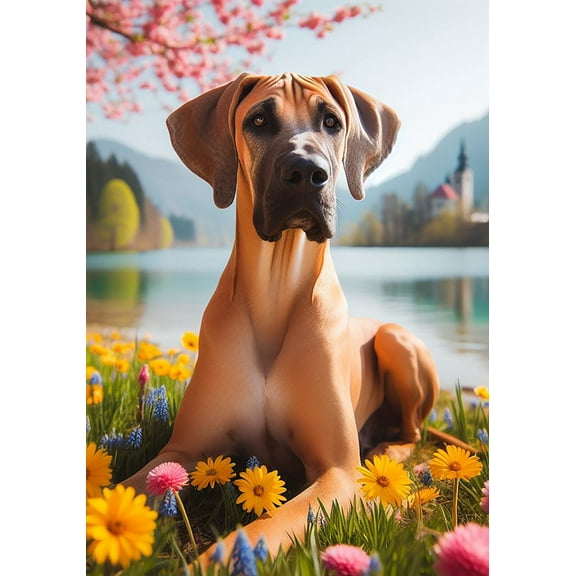 Great Dane Fawn Uncropped - Best of Breed DCR Spring Garden Flag 12" x 17"
