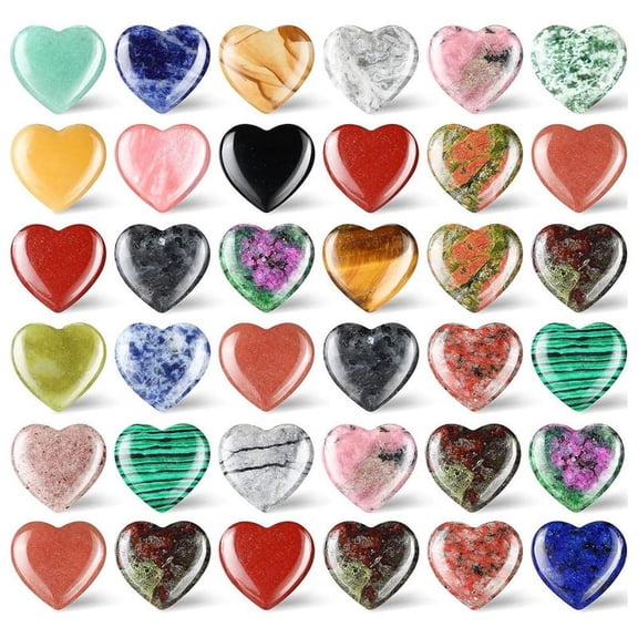 36Pcs Heart Stone Worry Stone  Healing Gemstone Crystal Bulk 0.8 Inch 20mm Assorted Mini Love Carved Stone