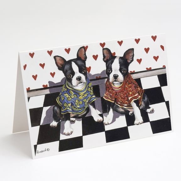 Boston Terrier Puppy Love Greeting Cards and Envelopes Pack of 8