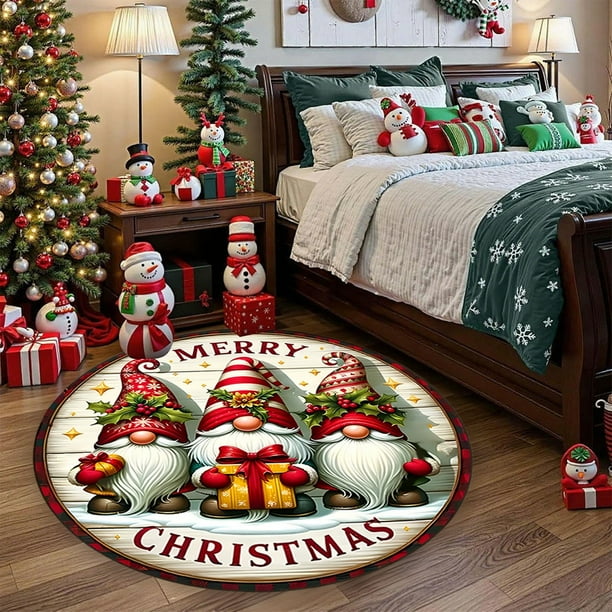 Adornos navideños, regalos navideños, alfombras navideñas para sala de estar, dormitorio, redondas, para Europa y Estados Unidos, para sofá, mesa de centro, alfombrillas de poliéster de 60 cm.