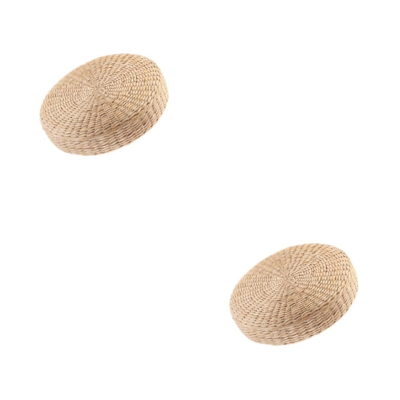 relayinert Coussin Tatami Rond en Paille Tressée Pouf de Sol Tapis de Siège de Méditation Couleur Primaire 50x50cm 2Ensemble