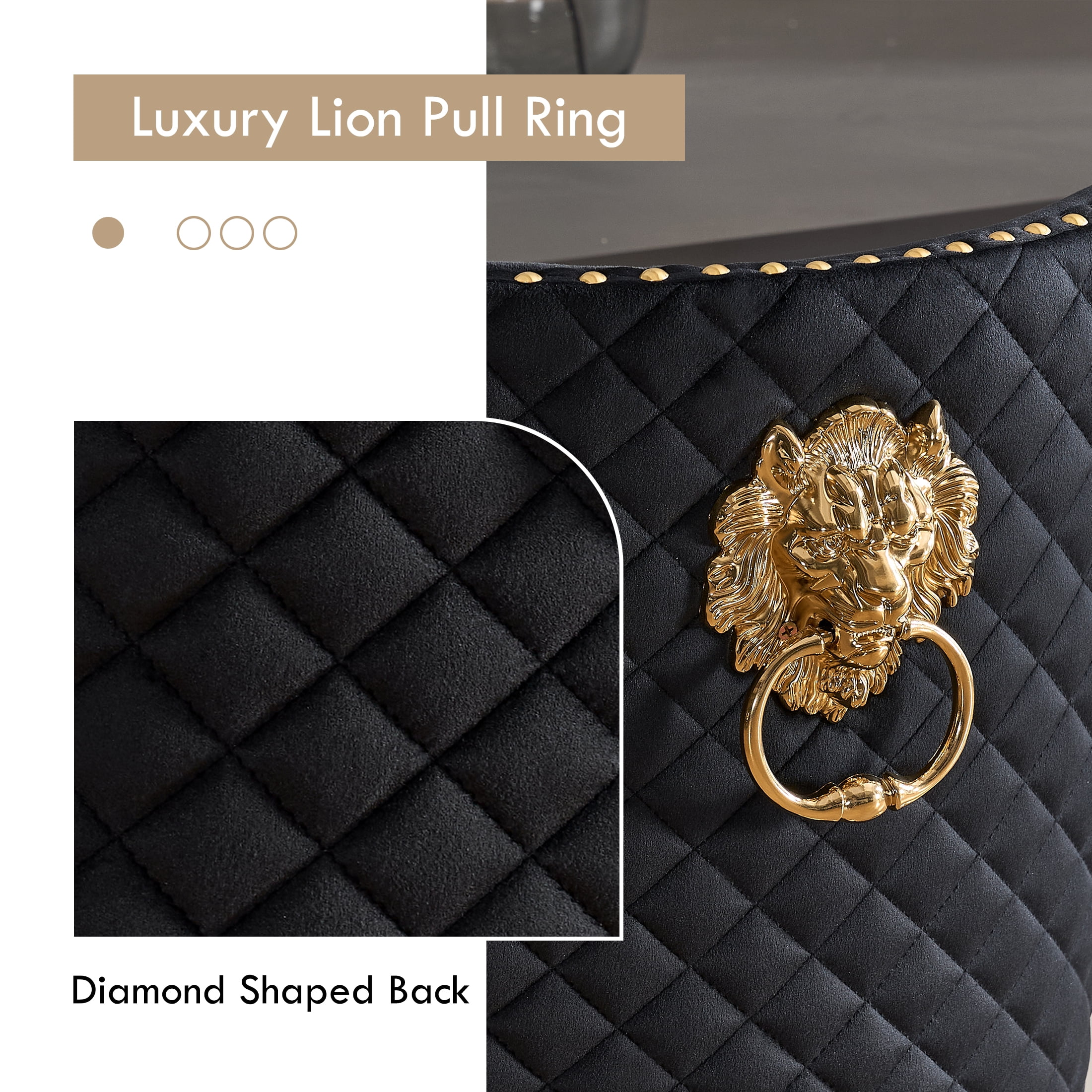 Velvet Gold Bar Stools Set of 2 Modern Counter Height Bar Stools with Lion Pull Ring Tufted Back, Nailhead Upholstered Barstools for Home Kitchen Island, Swivel Adjustable Stool Chair in Black