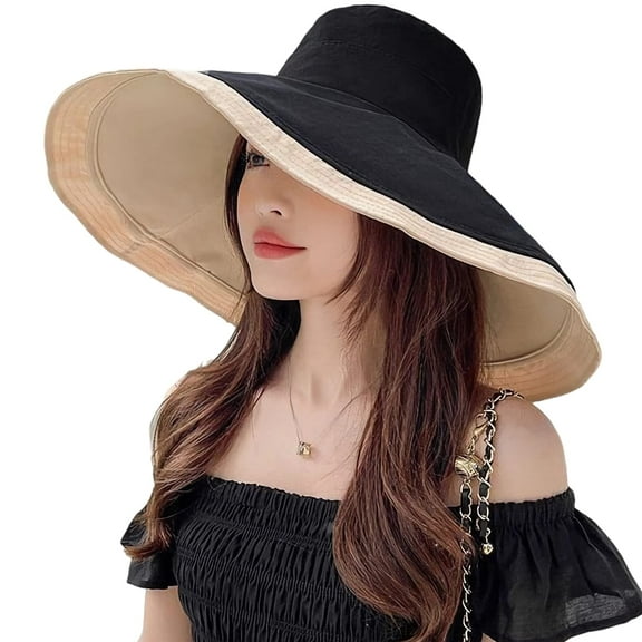 Wide Brim Women Sun Hat Cotton Floppy Packable Reversible Visor Hats UV Protection Summer Beach Travel Garden