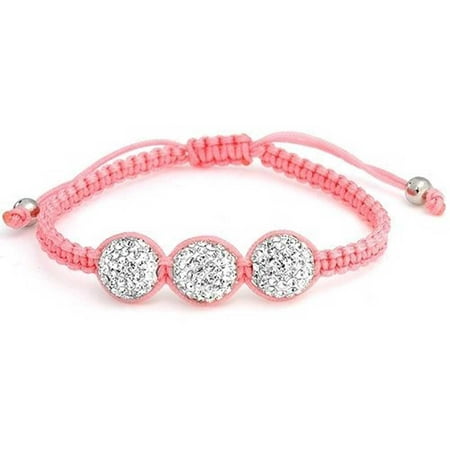 Pink Childrens Shamballa Inspired Bracelet White Crystal Bead 10mm Alloy