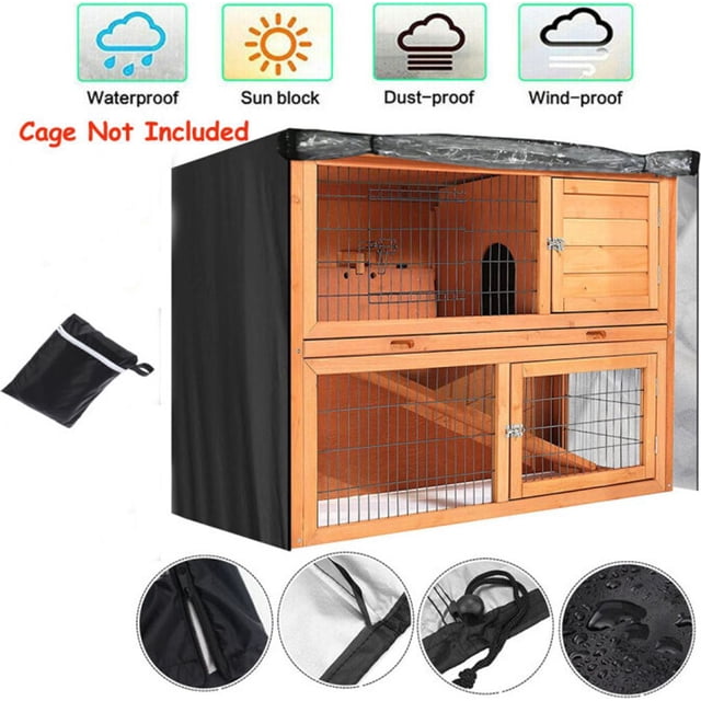 Indoor Outdoor Rabbit Hutch Cover, Universal Fit Waterproof Material Pet Rabbit Cage Dust Cover, Clear Hutch Blind, Windproof Design, Adjustable Elastic Hem for 48ft Double Decker Cages