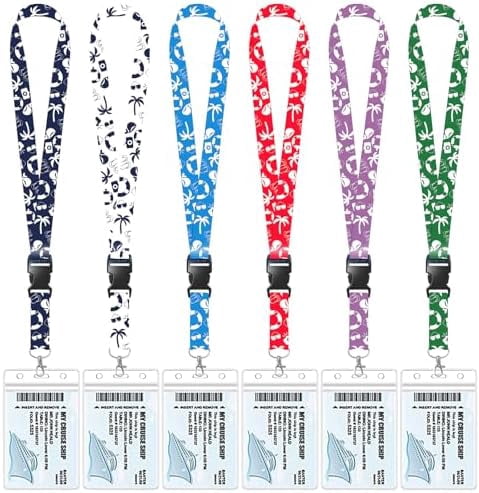 B - 6 Pcs Waterproof Lanyards with Detachable Buckle & ID Badge Holder for Cruise Ship Key Cards & Essentials