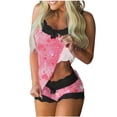 thumbnail image 1 of Encaje pijama conjunto de la mujer día impresión camisola sin mangas, pantalones cortos pijama conjunto con pantalones cortos parches para el dormitorio, 1 of 6