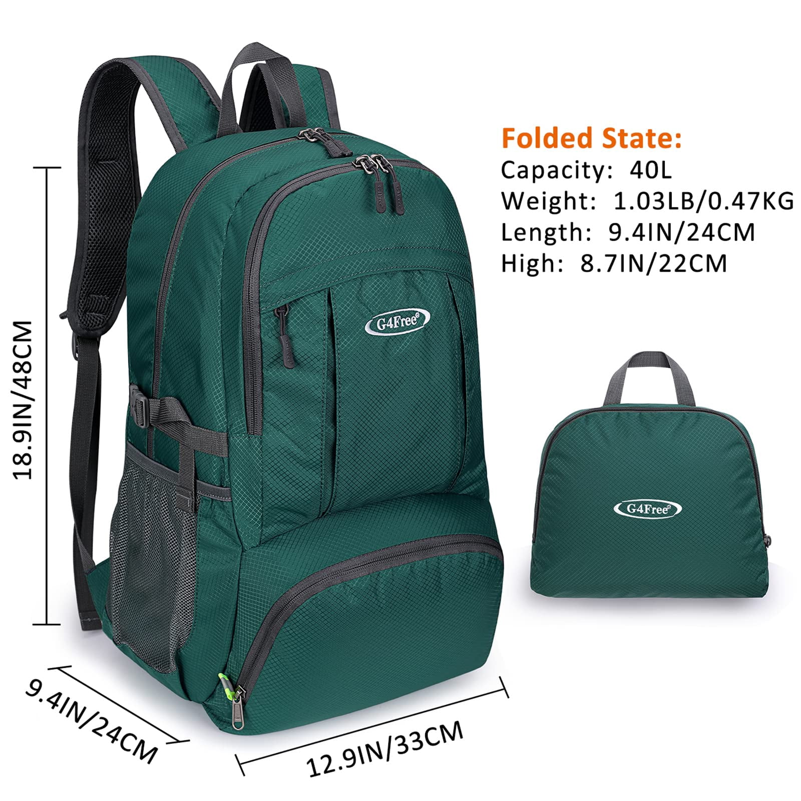 G4Free 40L Lightweight Packable Hiking Backpack, Waterproof Travel Daypack
