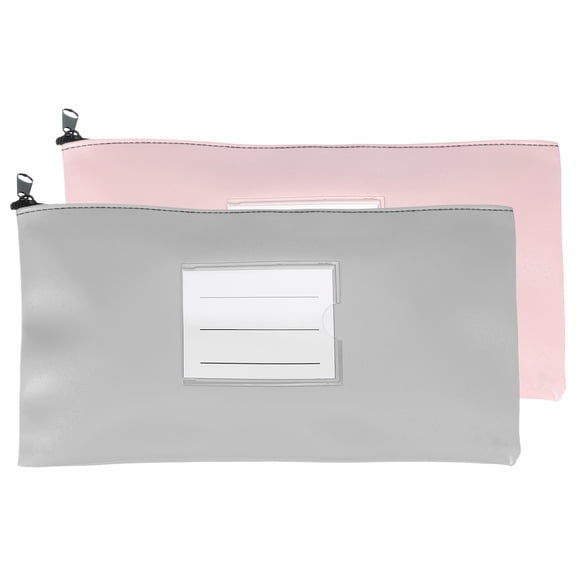 11x6 Inch Money Bags with Zipper, 2Pcs PU Leather Cash Deposit Bank Pouch Envelopes Check Wallet for Coin Cosmetics Invioce Bill, Pink/Gray