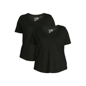 Terra & Sky Women's Plus Size V-Neck T-Shirt with Short Sleeves, 2-Pack