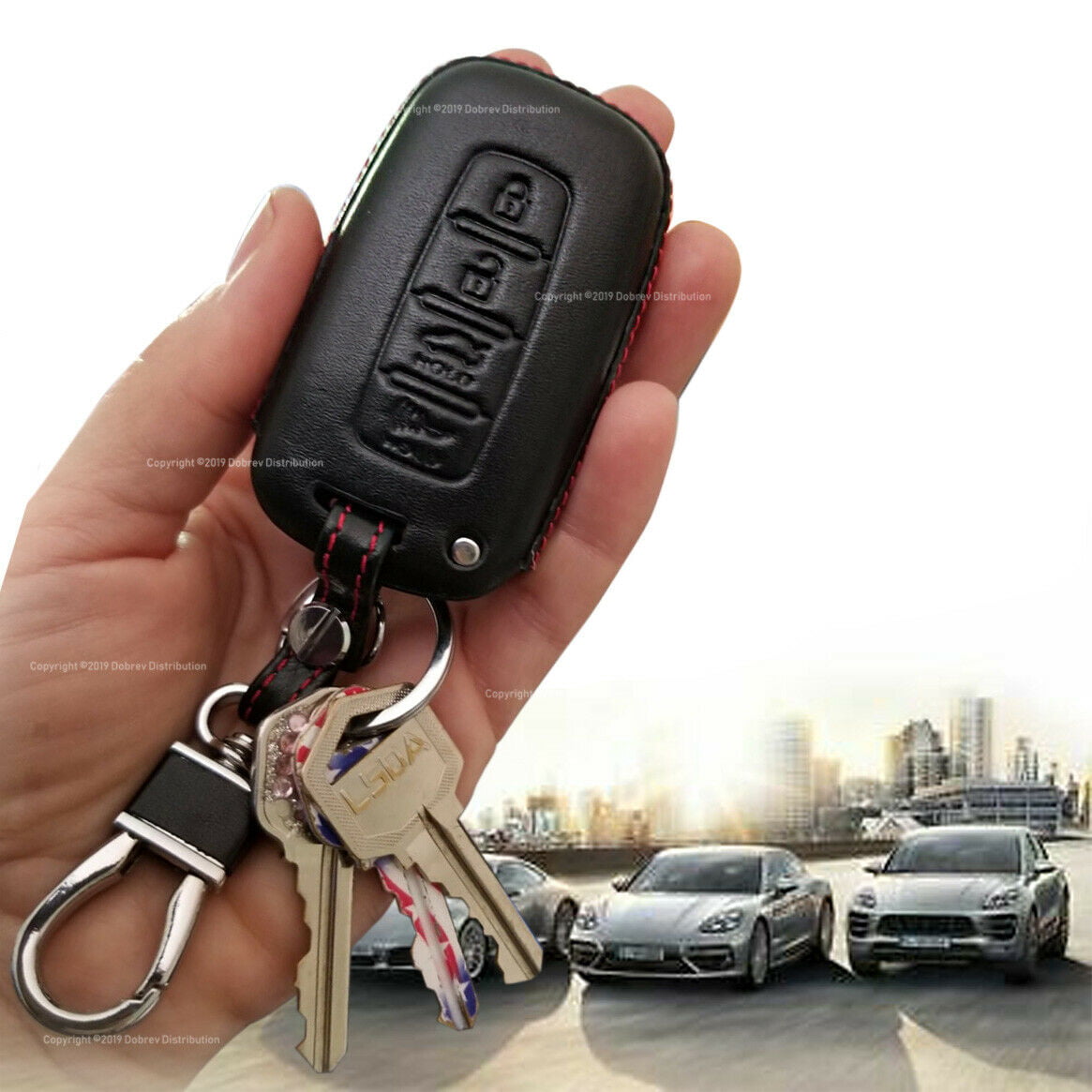 Black REGEM Smart Key fob Leather Case Cover Protector Holder Skin Compatible Trapezoid Style Key 3 Buttons car Cover 5 Series 