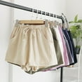 thumbnail image 5 of Women's Linen Summer Shorts Casual Bermuda Wide Leg Mid Length High Waisted Drawstring Short with Pocket, 5 of 6