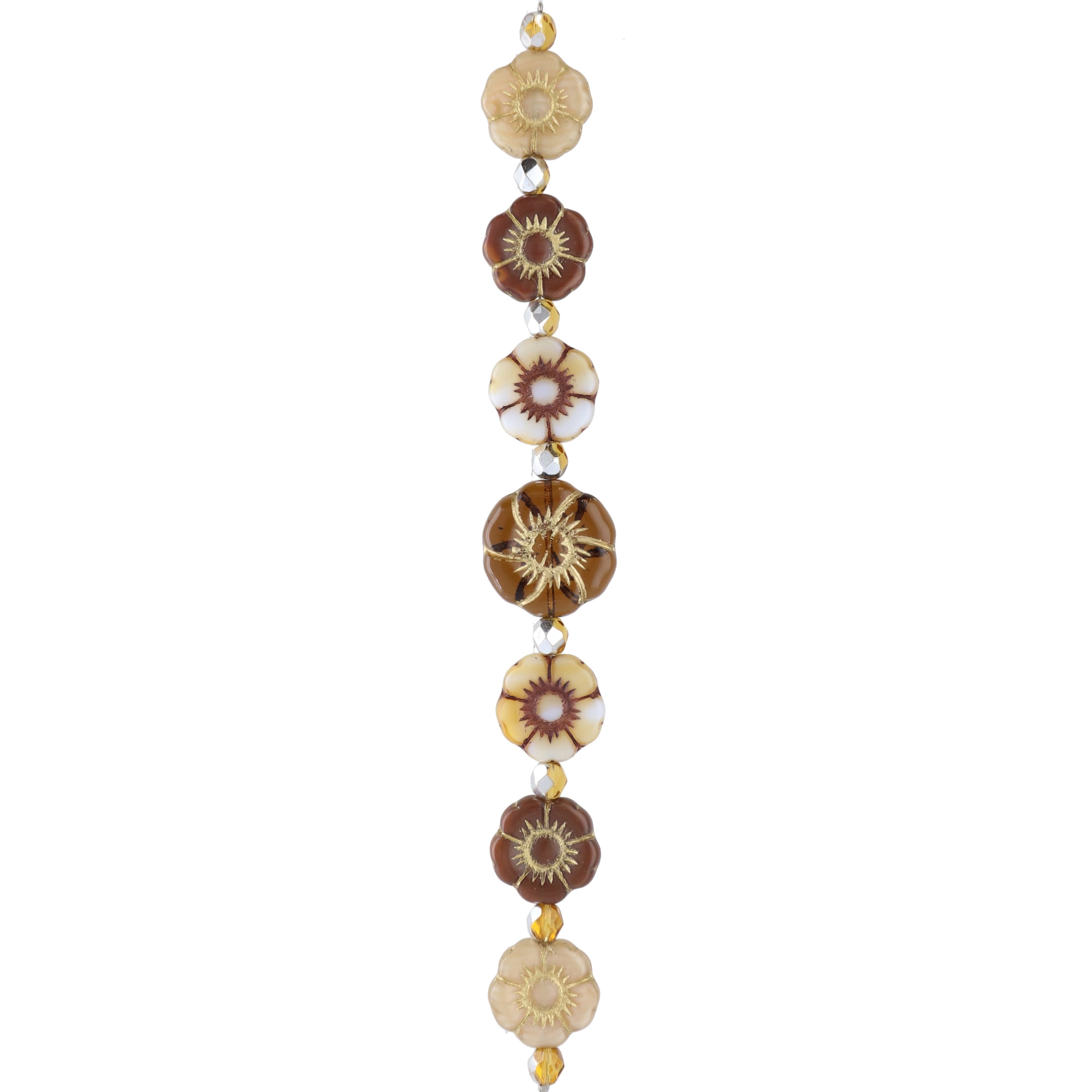 Bead Landing Honey Autumn Czech Glass Flower Bead Mix - Brown, Cream & Gold Floral Beads in Assorted Sizes for Jewelry Making, Crafts & Home Decor, 6 Pack
