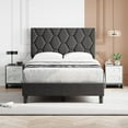 thumbnail image 3 of Twin Size Platform Bed Frame with Upholstered Headboard, Fabric Upholstered Bed Frame with Adjustable Headboard, Bed Frame with Diamond Pattern and Soft Fabric, Wood Slat Support, Grey, 3 of 9