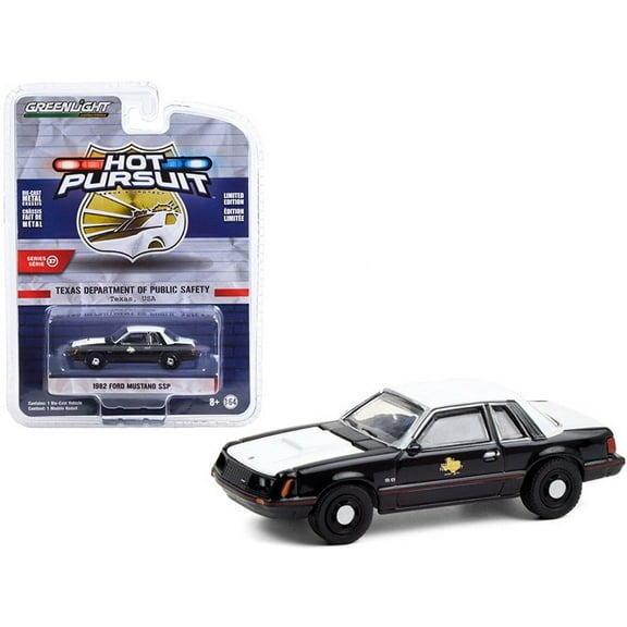 Texas Department of Public Safety 1982 Ford Mustang SSP, Black - Greenlight 42950A/48 - 1/64 scale Diecast Model Toy Car