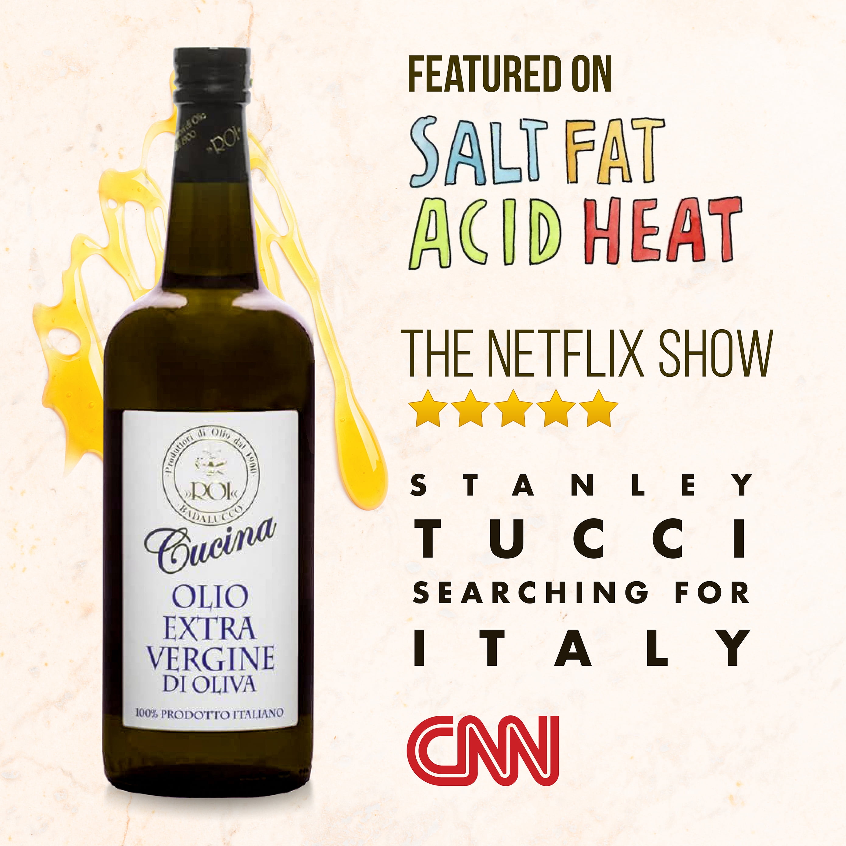 ROI Extra Virgin Olive Oil from Italy - Cucina Ligurian, First Cold Pressed, Pure, Polyphenol Rich Italian EVOO - 34 fl oz (1 Liter)