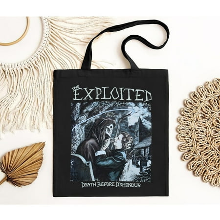 vintage Vintage 80s Design The Exploited Death Before Dishonour Album Black Tote Bag-TH8377
