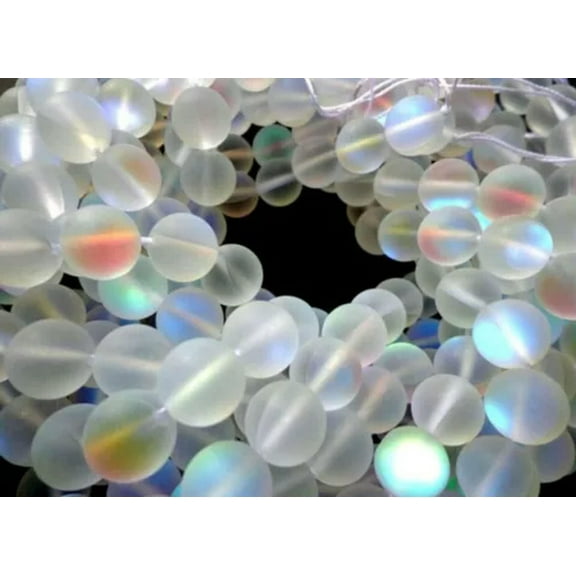 K-KED Mermaid Glass Beads 6-12mm Round Beautiful Rainbow Matte White 15.5" strand-12 mm