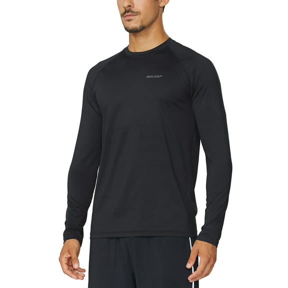 BALEAF Men's Long Sleeve Running Shirts Athletic Workout UPF 50 Quick Dry Lightweight Black Size S