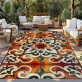 thumbnail image 2 of Burnt Orange Green Outdoor Rug 4x6 Ft - Reversible Patio Rug Outdoor Camping Rugs, Vintage Abstract Flowers Washable Indoor Outdoor Area Rugs, Non-Slip Outdoor Carpet Runner for Deck/Porch, 2 of 8