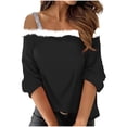 thumbnail image 3 of QIUOMBBP Off Shoulder Christmas Shirts for Women Solid Color Fluffy Fuzzy Neck Long Sleeve Tops Cute Teen Girls Clothes, Black, XL, 3 of 6