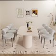 thumbnail image 3 of 63" Medieval Modern Cream MDF Dining Table + 6 Circular Cushioned Armless Chairs, Assembled Top & Black Metal Legs, for Home & Kitchen, 3 of 9