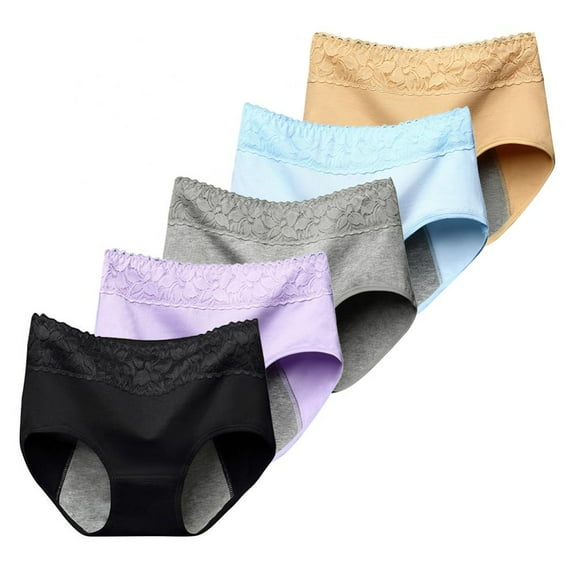 Xmarks Womens Underwear 5 Pack, Menstrual Period Underwear for Women Girls Cotton Panties Mid Waist Comfortable Easy Clean Briefs 147-170LBS