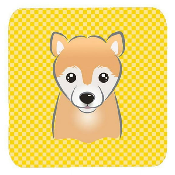 Yellow Checkered Shiba Inu Foam Coasters Set Of 4