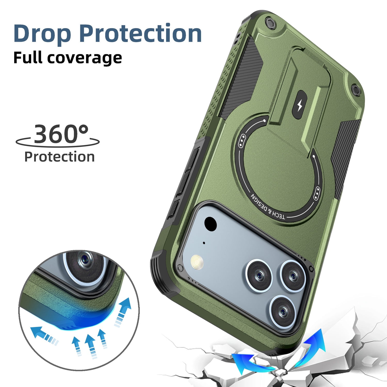 Shockproof MagSafe Stand Case for iPhone 17 Pro - Army Green