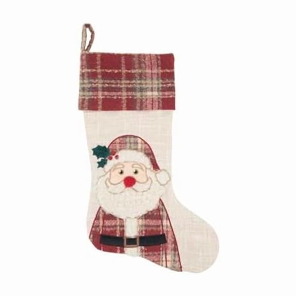 Saro Lifestyle 3244.M20 20 x 8 in. Plaid Santa Stocking, Multi Color