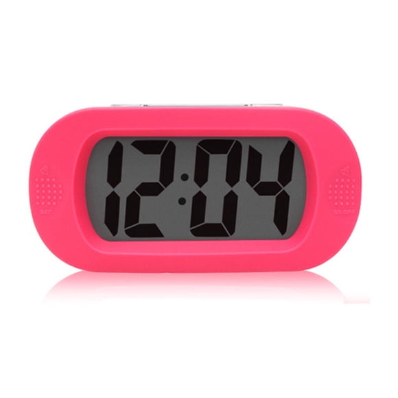 kurtrusly LED Alarm Clock with Snooze Night Light Table Bedside Alarms Silicone Shell LCD Screen Bell Home Travel Office Dorm Pink