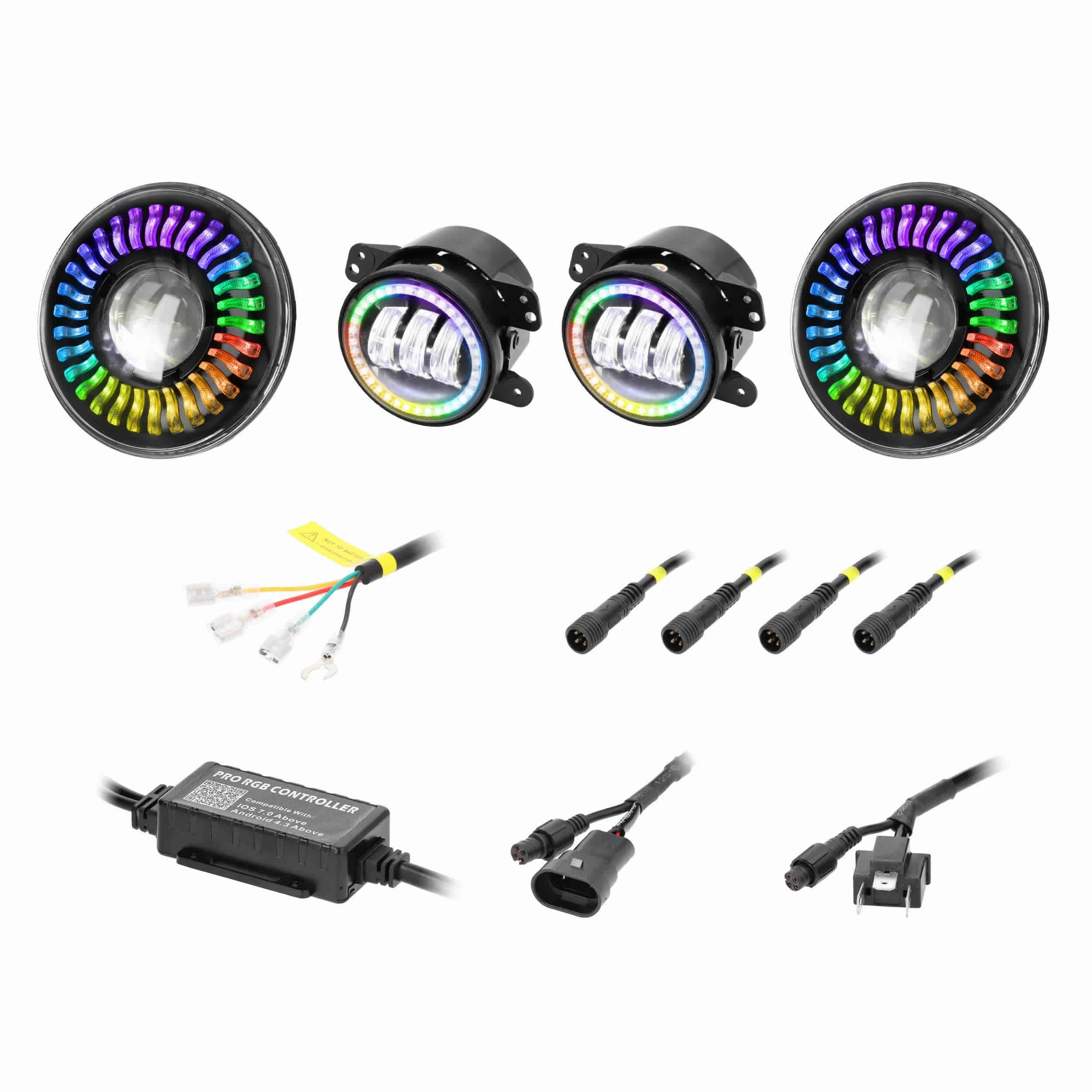 Metra JP-708RGBKT Chasing RGB 7" Projector Lights & 4" Fog Lights for Jeep