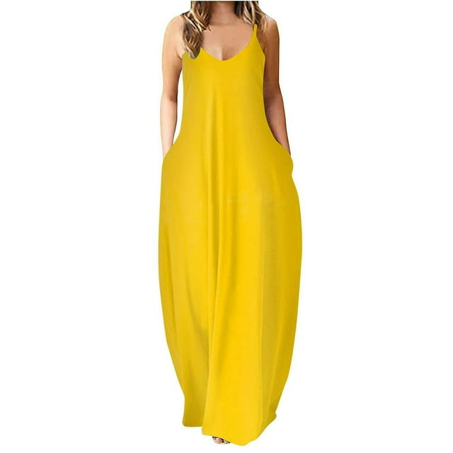 Robe d'Été Maxi pour les Femmes Casual Boho Longue Robe Sans Manches Sangle Smocked Tiered Longues Robes de Plage Soleil