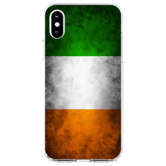 DistinctInk Clear Shockproof Hybrid Case for iPhone XR (6.1" Screen) - TPU Bumper, Acrylic Back, Tempered Glass Screen Protector - Ireland Old Flag - Show Your Love of Ireland