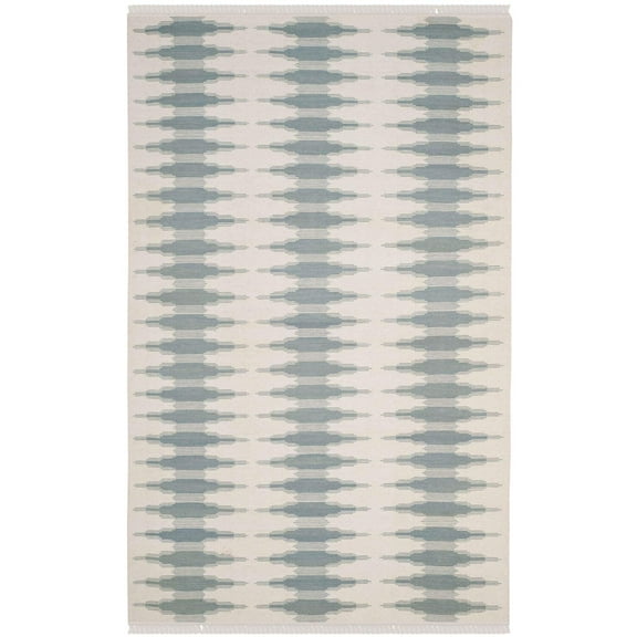SAFAVIEH Kilim Wynonna Geometric Wool Area Rug, Ivory/Blue, 5' x 8'