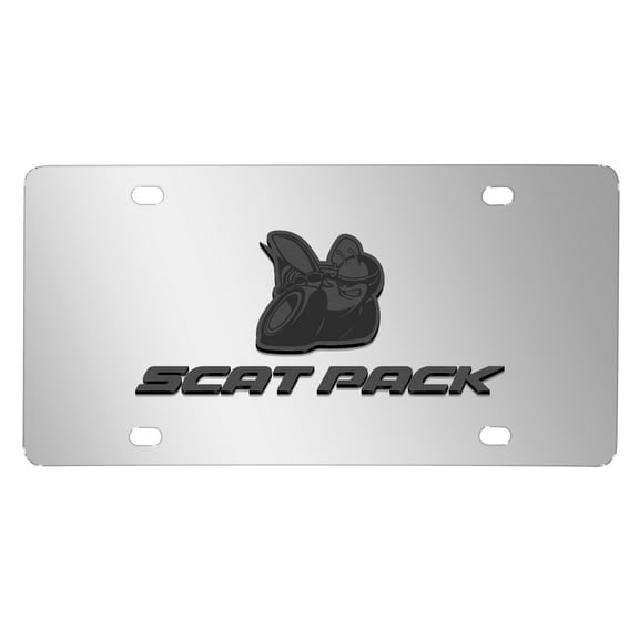 iPick Image for Dodge Scat-Pack 3D Dark Gray Logo on Mirror Chrome Stainless Steel License Plate, Official Licensed