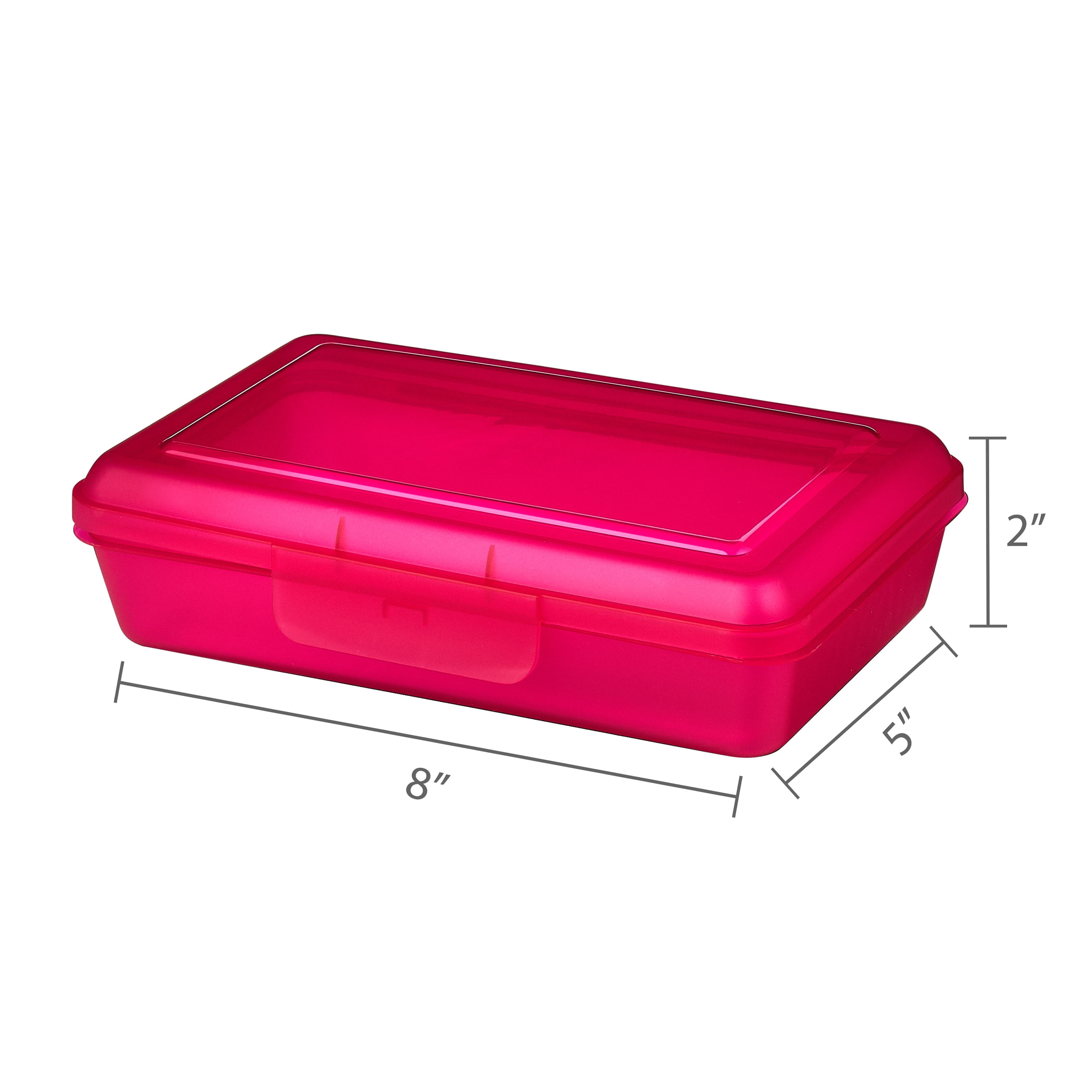 Pen+Gear Lightweight Plastic Pencil Box with Snap-on Lid, Translucent Fuchsia Burst, 12-Pack