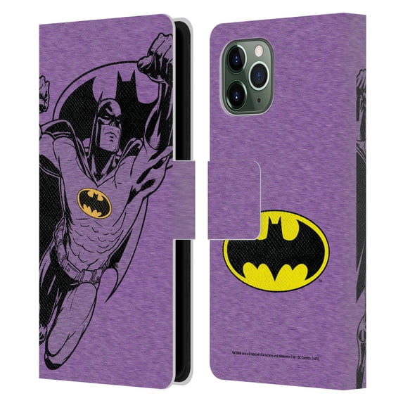 Head Case Designs Officially Licensed Batman DC Comics Logos Purple Leather Book Wallet Case Cover Compatible with Apple iPhone 11 Pro