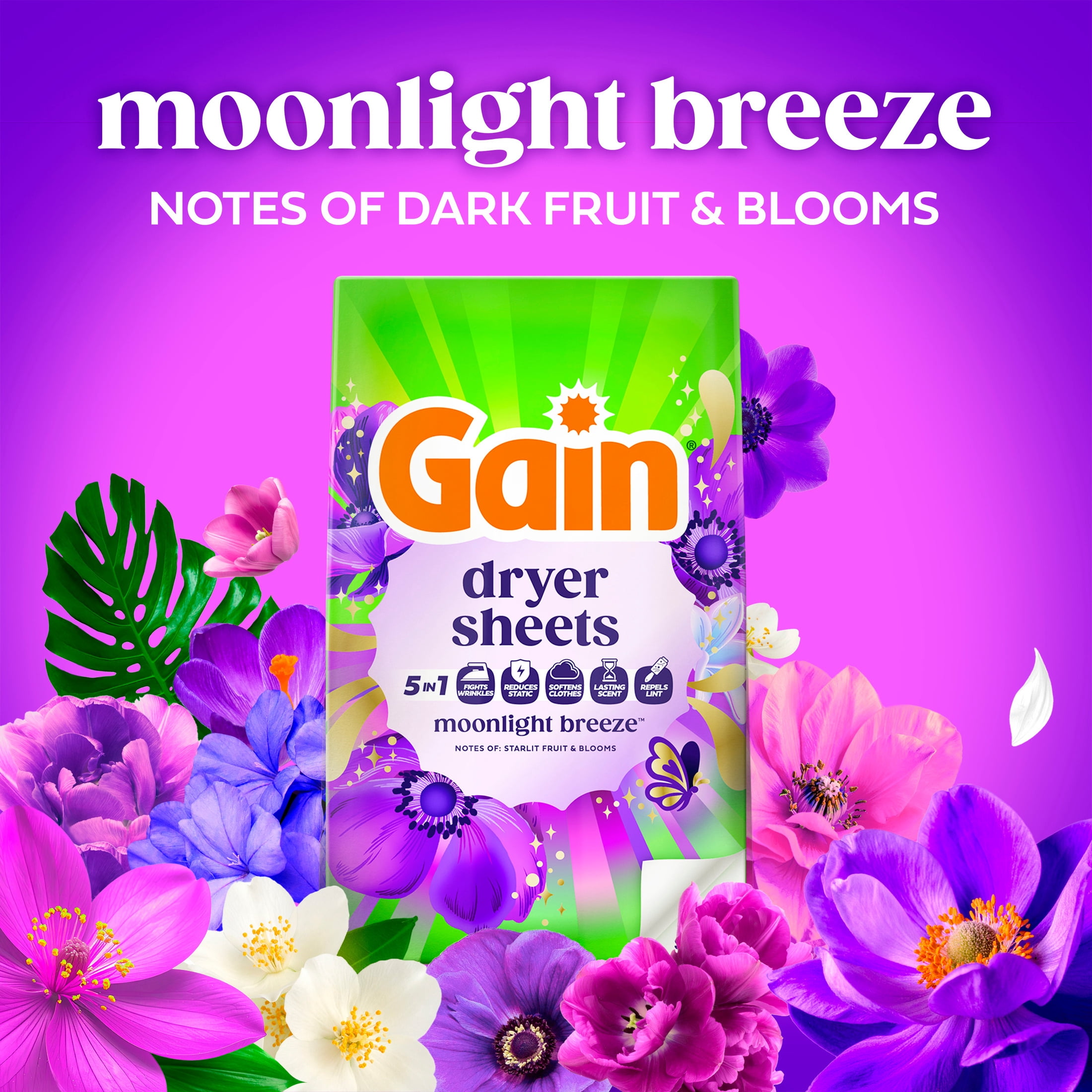 Gain Dryer Sheets, Moonlight Breeze Scent, 110 Count
