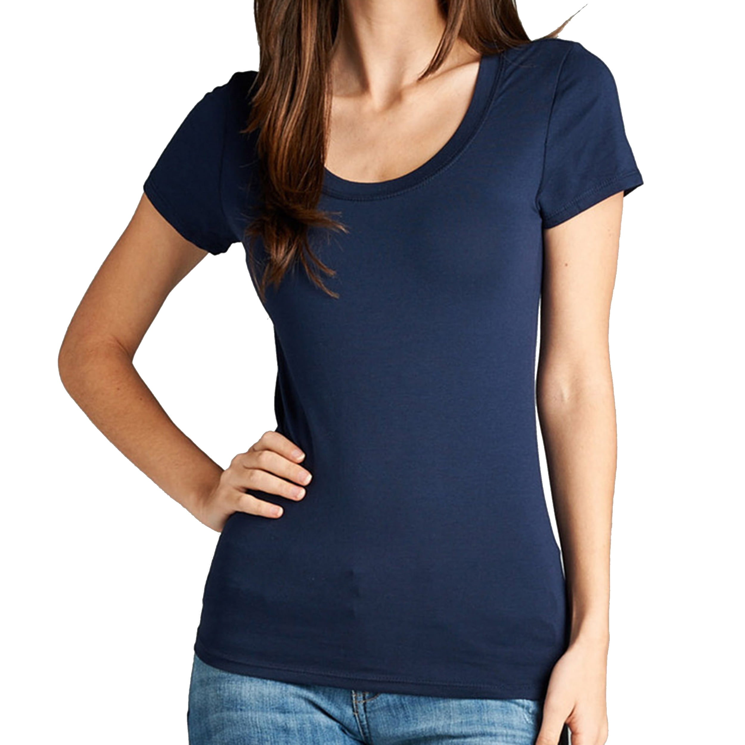 Women S Solid Cotton Top Tee Basic Scoop Neck Short Sleeve Color T