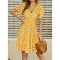 thumbnail image 4 of Womens Sundress Summer Floral Short Sleeve Wrap V Neck A-Line Midi Dress, 4 of 6