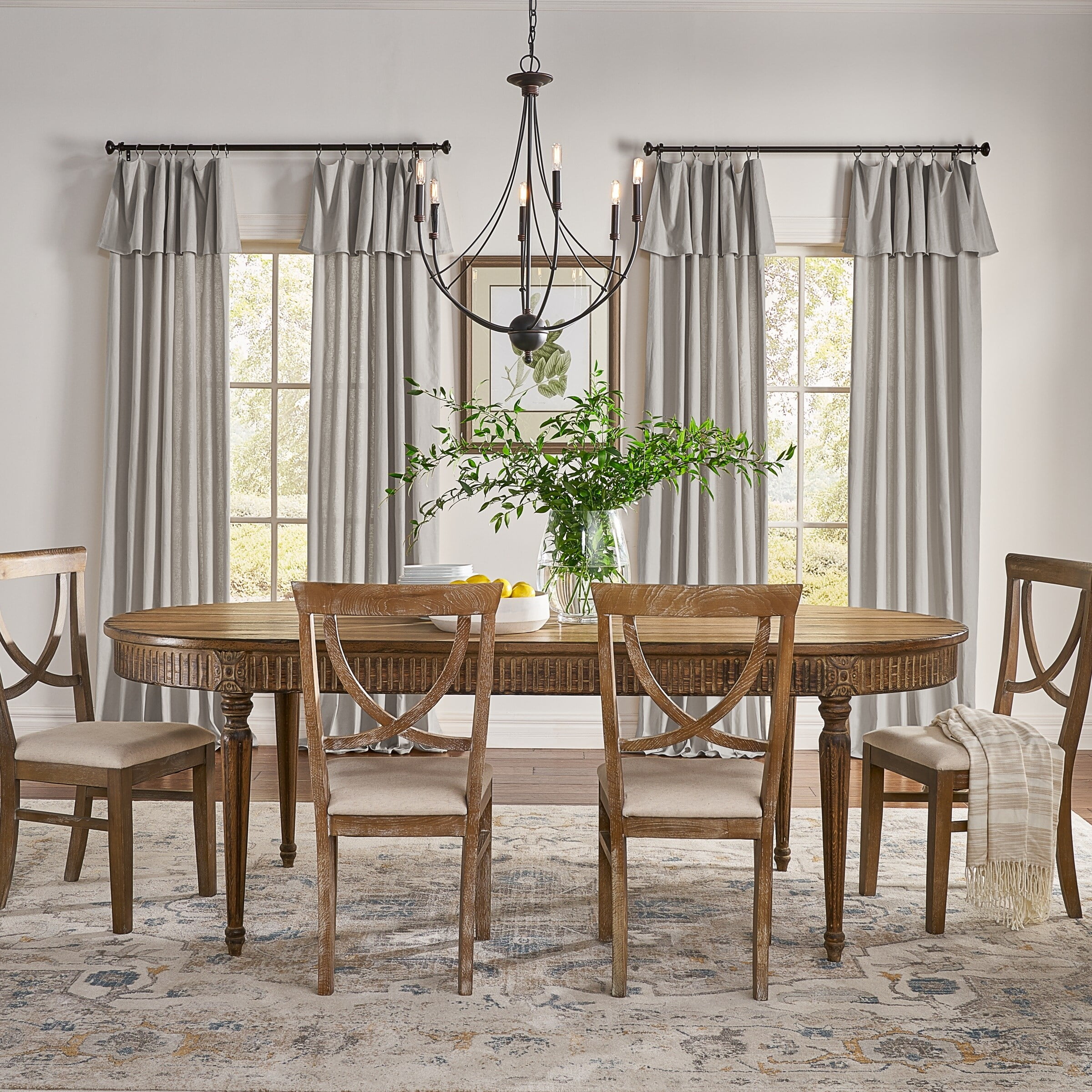 Mercantile Drop Cloth Light Filtering Ring Top Tab Farmhouse Curtain Panel with Valance Grey 108 Inches