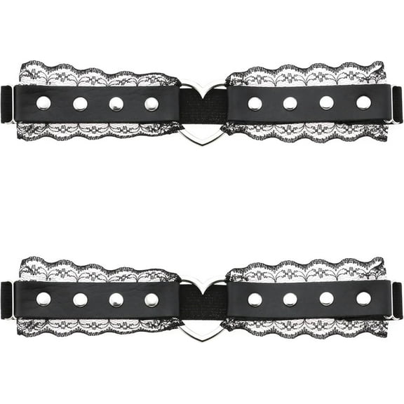 Women's Lace Garter Belt Adjustable Heart-Shaped Thigh Garters Gothic Punk Leg Ring Suspender 2pcs