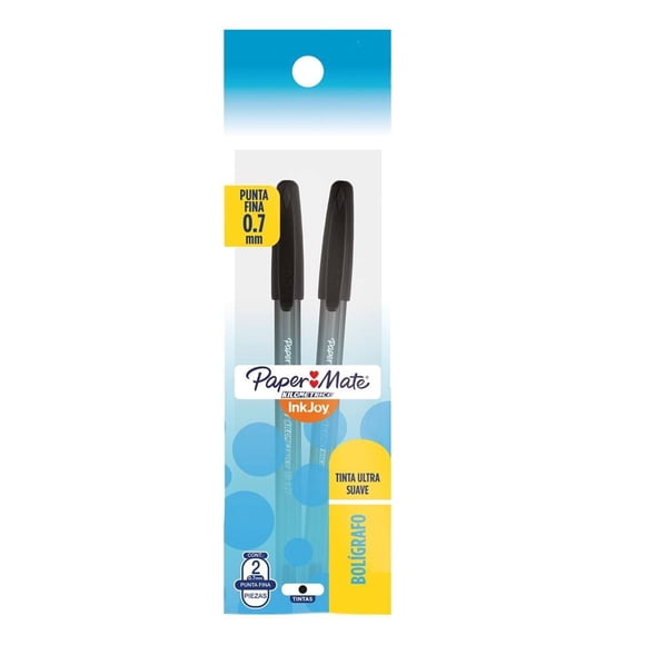 Bolígrafo Paper Mate Kilometrico ink joy 0.7 mm tinta negra 2 pzas