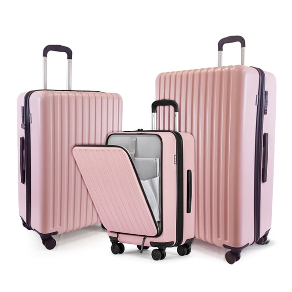 3 Piece Luggage Sets,Front Open Hard Shell 100% PC Suitcase With Double Spinner Wheels & TSA Lock