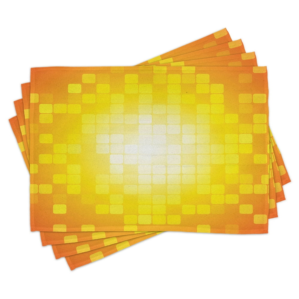Yellow Placemats Set of 4 Mosaic Retro Square Shapes and Patterns