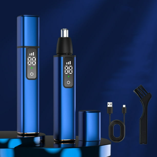 Electric Nose Hair Trimmer | Multi-Function Facial Hair Clipper | Washable Water-Resistant Blade | Digital Display | Compact Portable Design | 13.2x2.5cm | Black Blue Gray Silver | 1pc