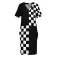 thumbnail image 3 of Vestido de noche con estampado de cuadrados para mujer, vestido con los ojos vendados y bolsillos grandes, falda en blanco y negro Quad Ska, 3 of 6