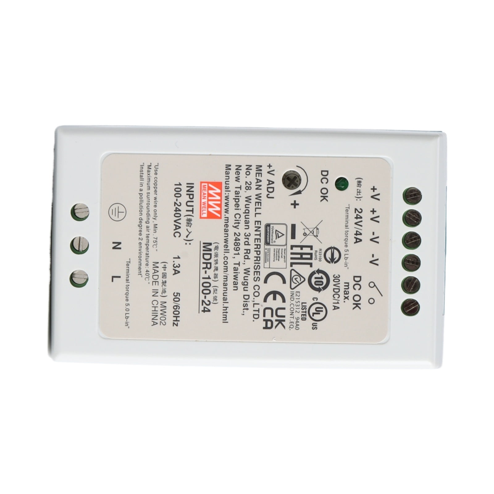 Feedannce 24V 4A 96W DIN Rail Switching Power Supply, MEAN WELL MDR-100-24